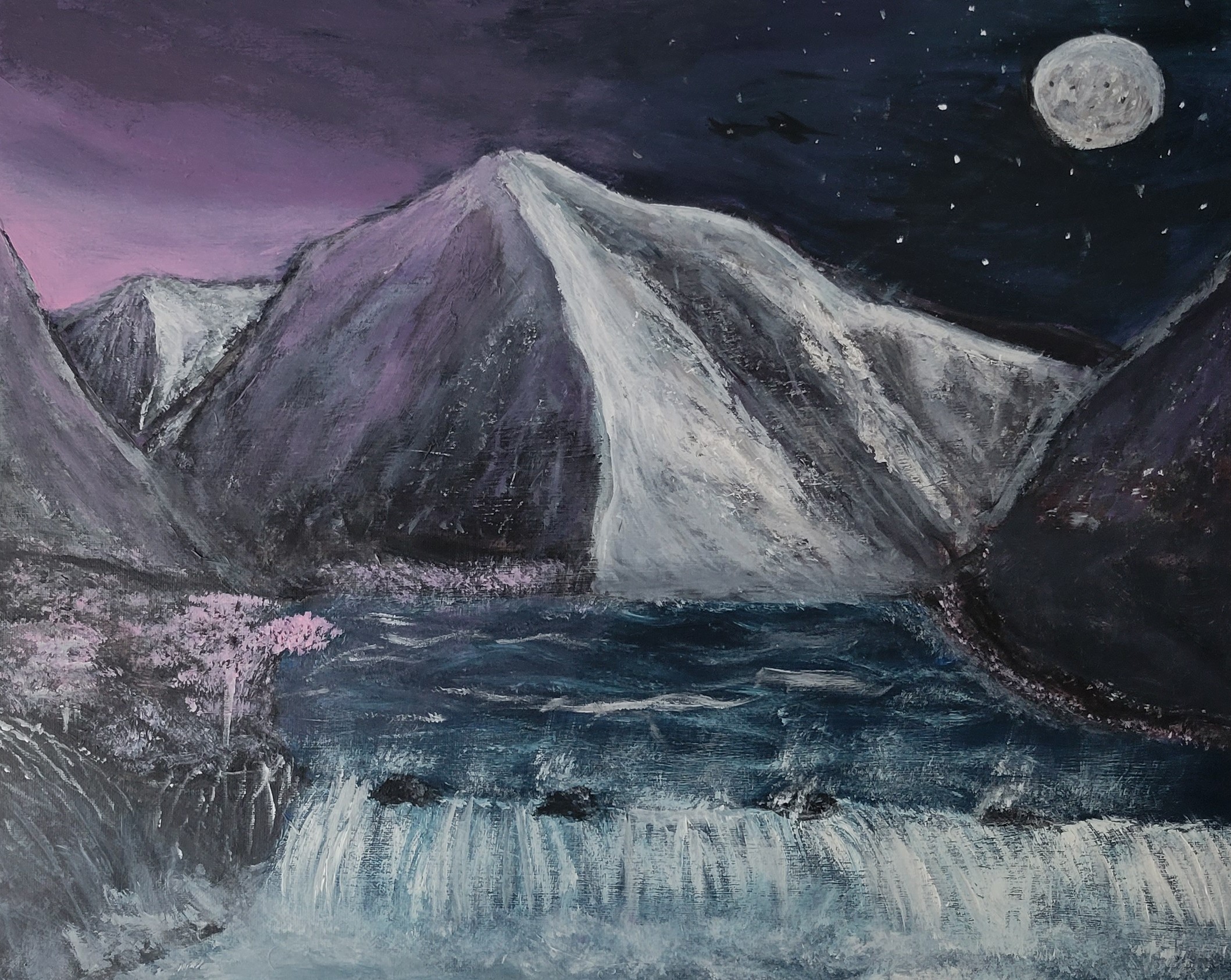 La cascade sous la lune